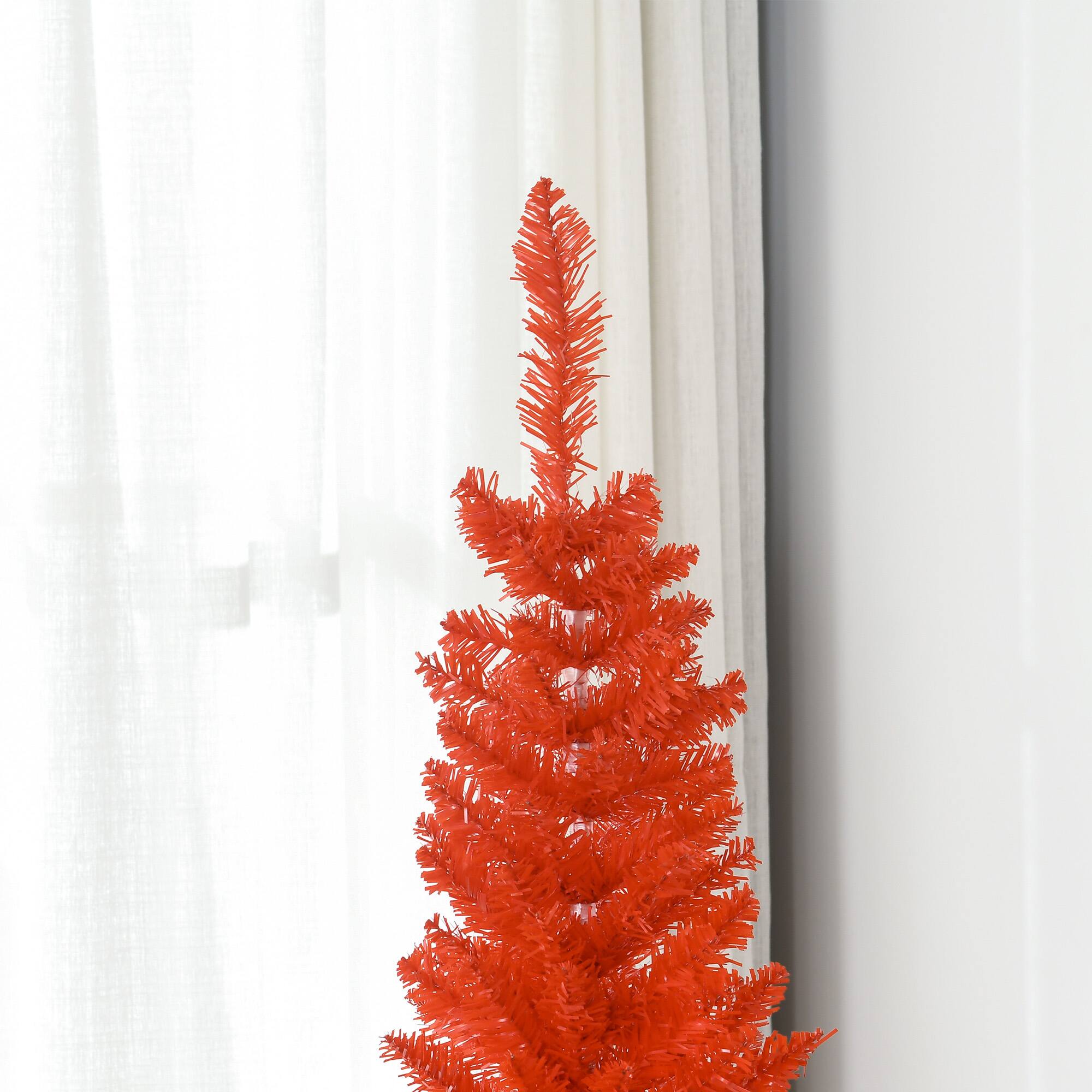 Alt View 8. Homcom - Artificial Pencil Christmas Tree, Slim Xmas Tree with 294 Realistic Branch Tips and Plastic Stand - red.