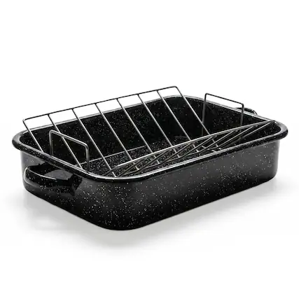 Front. Granite Ware - Granite Ware 19" Rectangular Roasting Pan With V-Rack Black - Black.