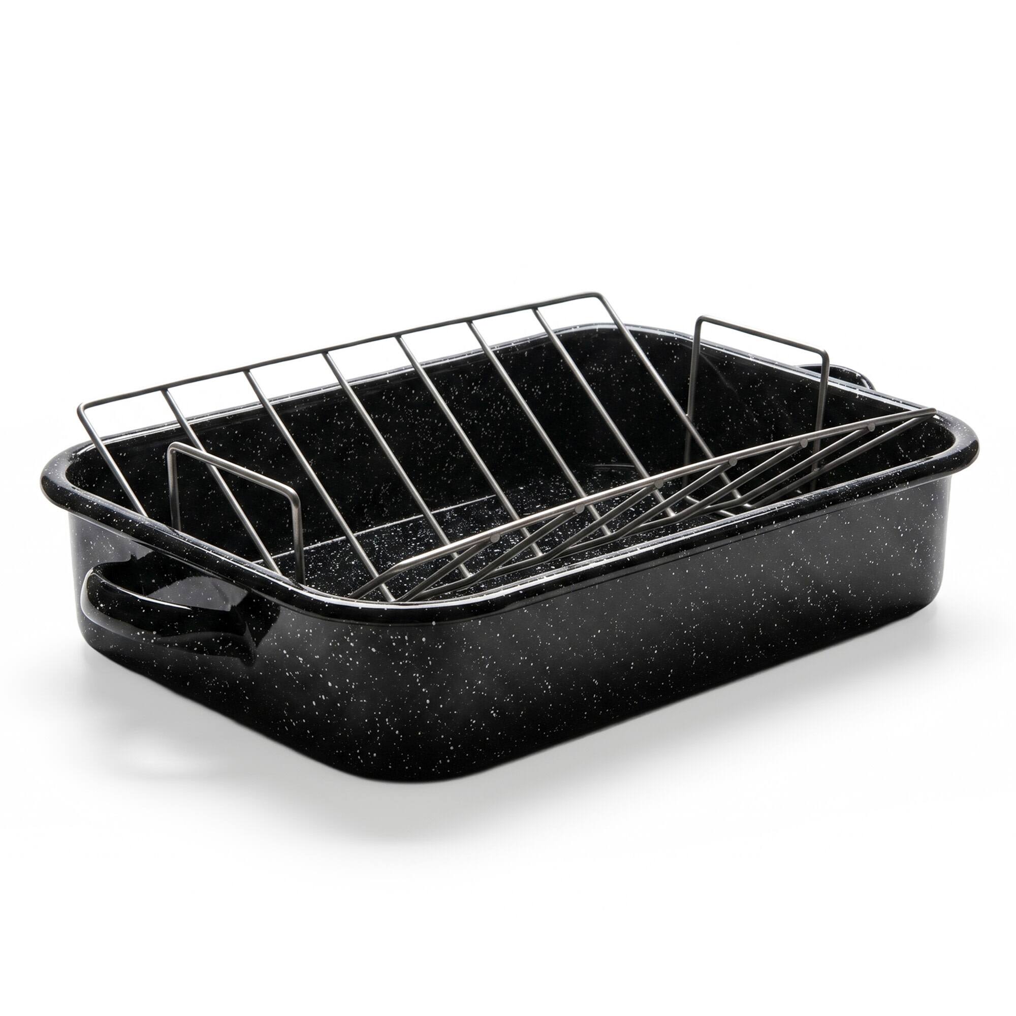 Front. Granite Ware - Granite Ware 19" Rectangular Roasting Pan With V-Rack Black - Black.