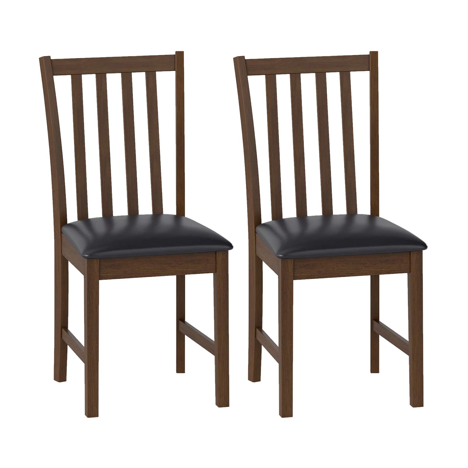 Gymax - Wooden Dining Chair Set of 2 w/Rubber Wood Frame & Padded Seat & Curved Back - Brown