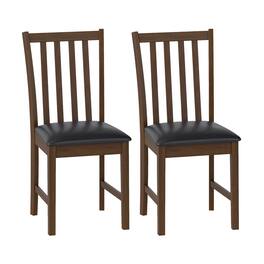 Gymax - Wooden Dining Chair Set of 2 w/Rubber Wood Frame & Padded Seat & Curved Back - Brown
