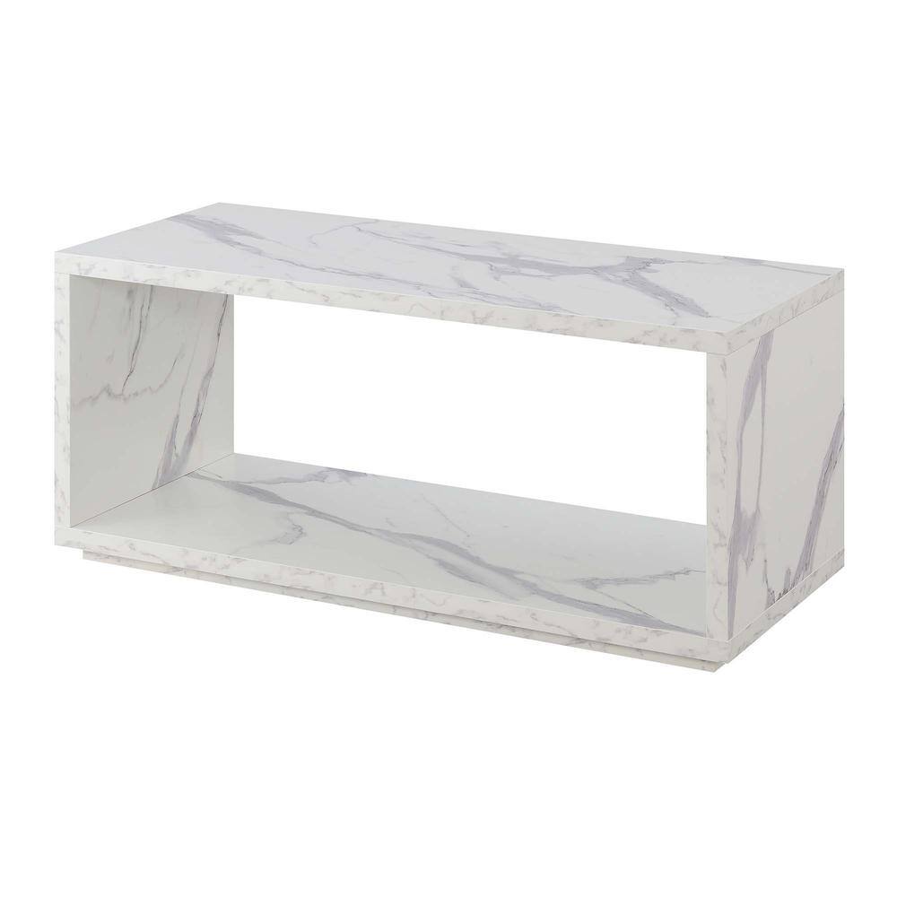 Angle. Convenience Concepts - Northfield Admiral Coffee Table with Shelf, White Faux Marble - White Faux Marble.