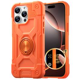 UUCOVER - Rugged Protective Case for Apple iPhone 15 Pro Max ,Shockproof Silicone+PC Case with 360° Rotating Ring Kickstand Cover - Orange