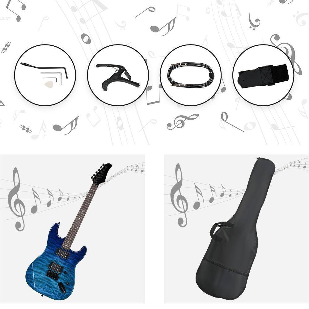 Angle. Winado - Electric Guitar Kit, 39 Inch H-H Pickups Beginner Electric Guitar Set Bag, Strap, Cable, Accessories for Adults & Teens.