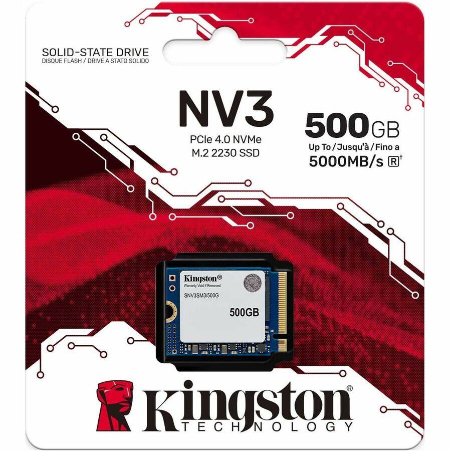 SOLID-STATE DRIVE  
DISQUE FLASH / DRIVE A STATO SOLIDO  
NV3  
500 GB  
PCIe 4.0 NVMe  
Up To / Jusqu' / Fino a  
5000MB/s  
M.2 2230 SSD  
500GB  
Kingston  
Warranty Void Removed  
SNV3SM3/500G  
Kingston TECHNOLOGY