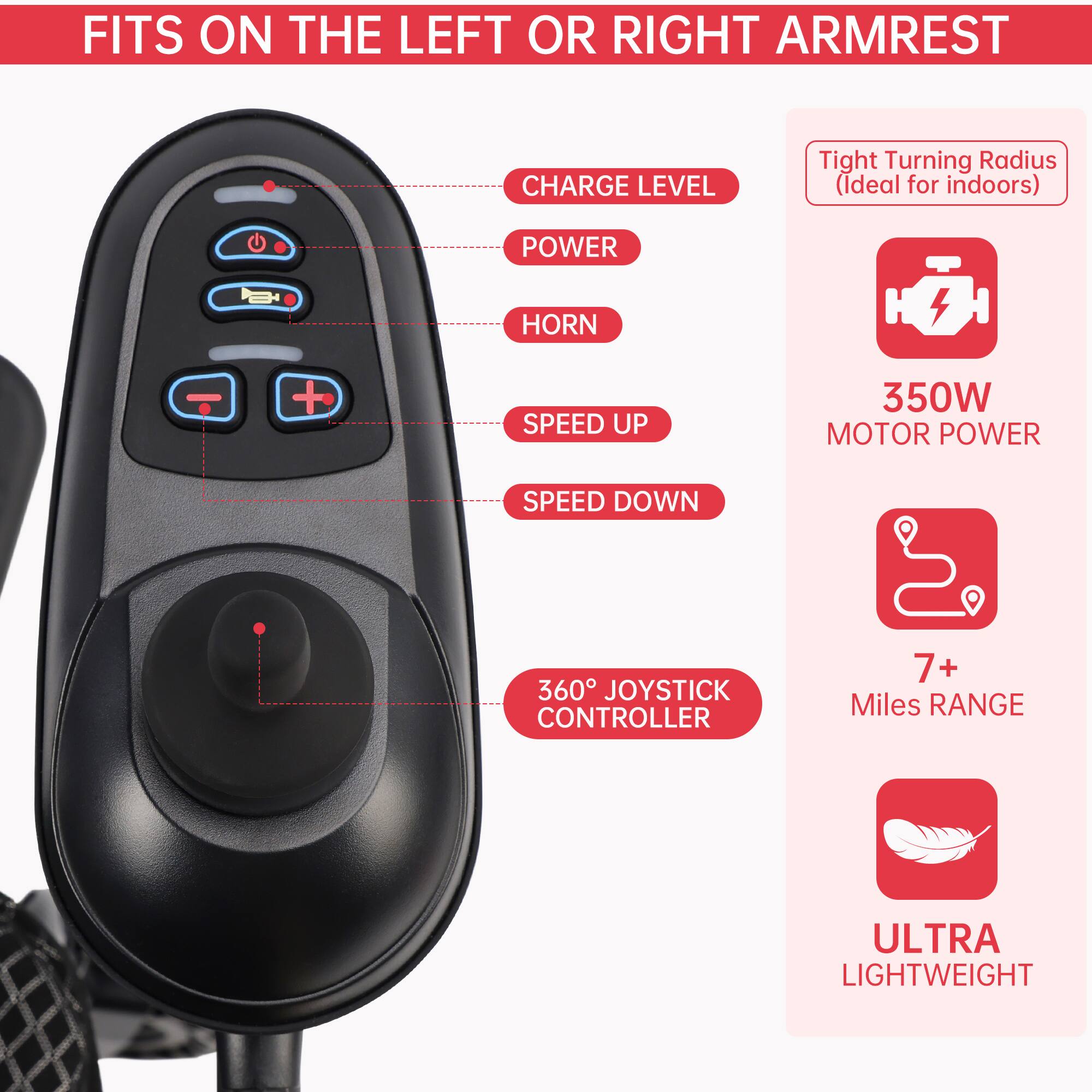 Alt View 1. Topteng - 360W Lightweight Folding Electric Wheelchair - 25-Mile Range, 46LBS, for Adults & Seniors Black - Black.