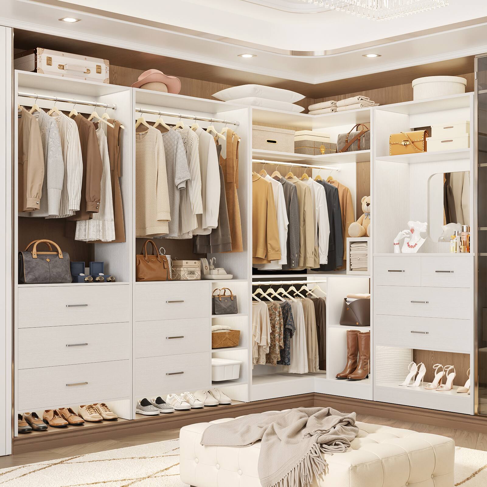 Alt View 1. Aheaplus - 79'' Wide Closet System Set, Closet Storage & Organization Unit with 10 Drawrs & 2 Hanging Rods, 3 Packs - White.