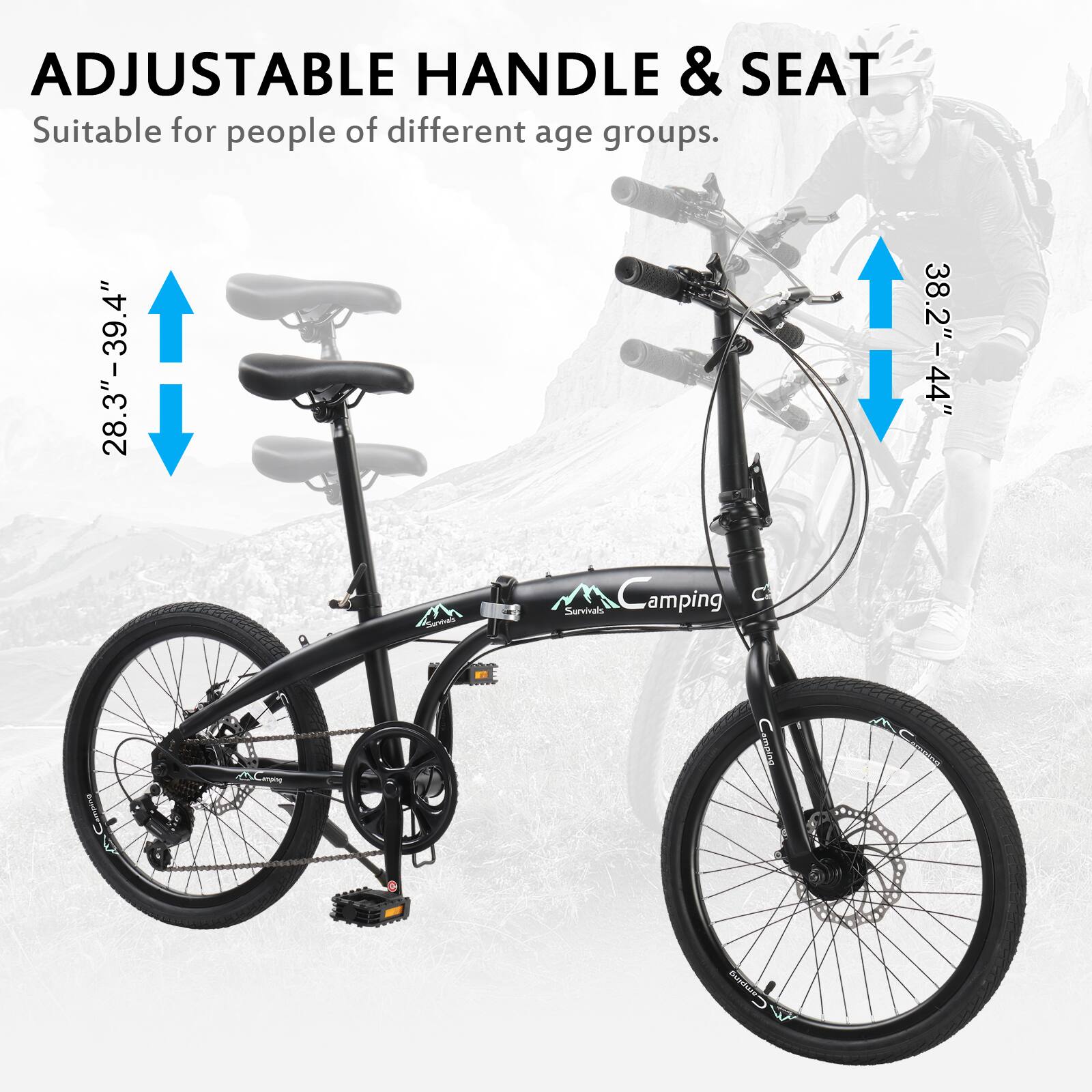 Left. Winado - 20'' Folding Bike Shimano 7 Speed Foldable Bicycle Road Bike Double Disc Brake - Black.