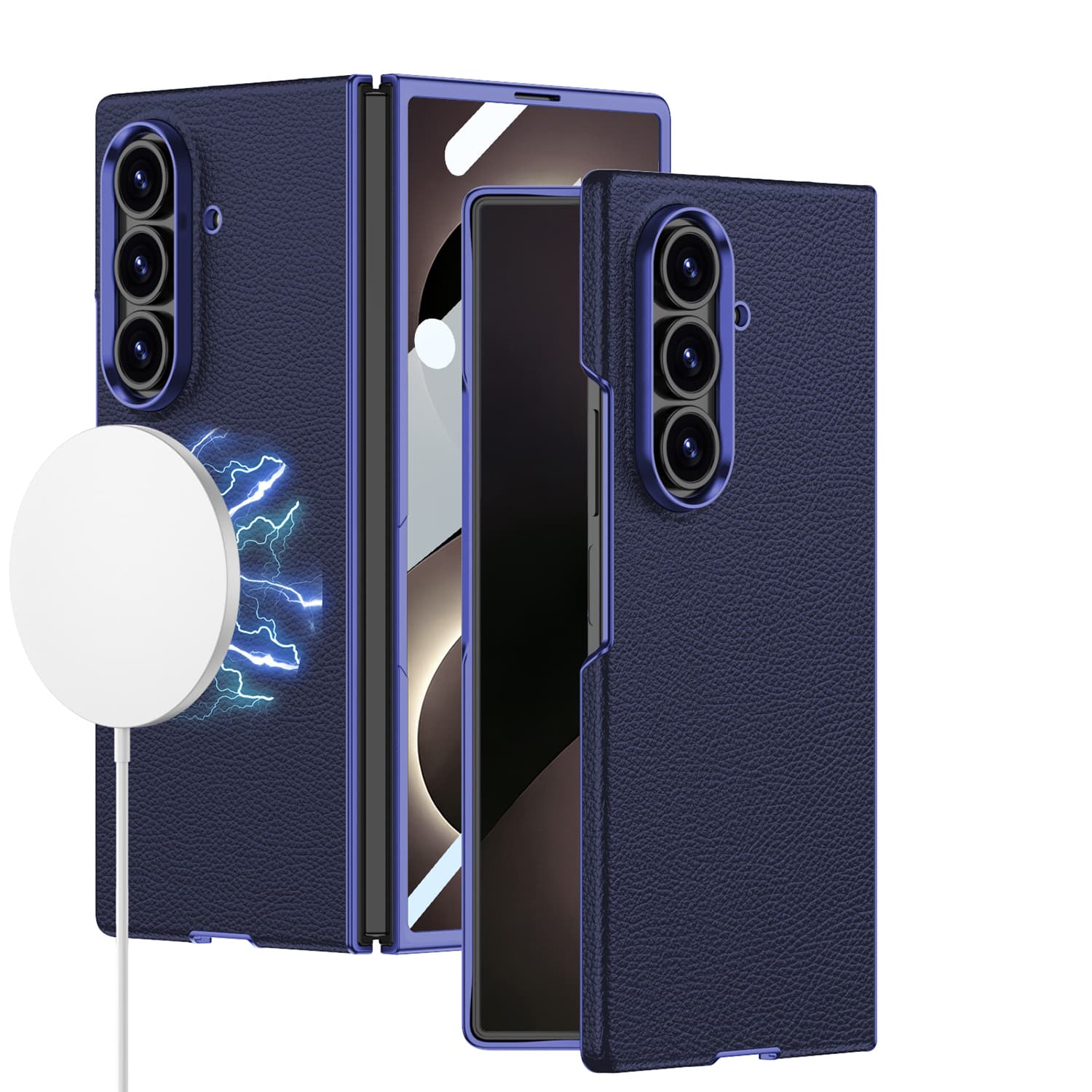 Dteck - Shockproof Leather Texture Case for Samsung Galaxy Z Fold8 Ultra, Magnetic Rigid Plastic Cover Built in Screen Protector - Darkblue price history on PriceWatchPro