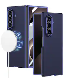 Dteck - Shockproof Leather Texture Case for Samsung Galaxy Z Fold8 Ultra, Magnetic Rigid Plastic Cover Built in Screen Protector - Darkblue