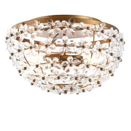 Jonathan Y - Isabelle 15.5" 2-Light Modern Glam Metal Dome LED Flush Mount with Crystal Flower Accents, /Clear - Antique Gold