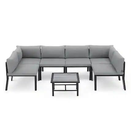 Front. Mondawe - 7-Piece Steel Mesh Patio Seating Set - Black+Grey.