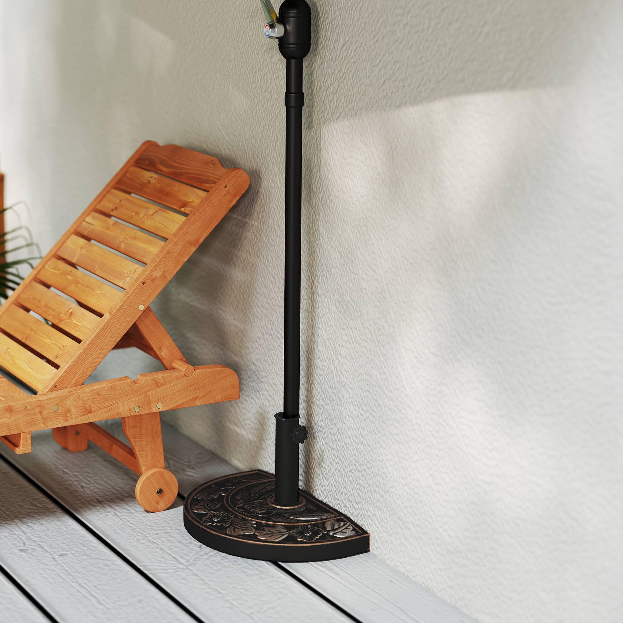 Alt View 5. Outsunny - 20lbs Half Round Patio Umbrella Base Outdoor Decorative Resin Parasol Stand Holder for Φ1.5", Φ1.9" Pole, for Lawn - Bronze.