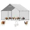 Front. VEVOR - Large Metal Chicken Coop, 9.8 x 6.6 x 6.6 ft, Walk-in Chicken Runs with Waterproof Cover, Spire Roof Hen House Enclosure - Silver.