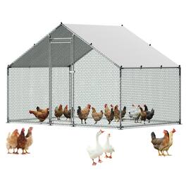 VEVOR - Large Metal Chicken Coop, 9.8 x 6.6 x 6.6 ft, Walk-in Chicken Runs with Waterproof Cover, Spire Roof Hen House Enclosure - Silver