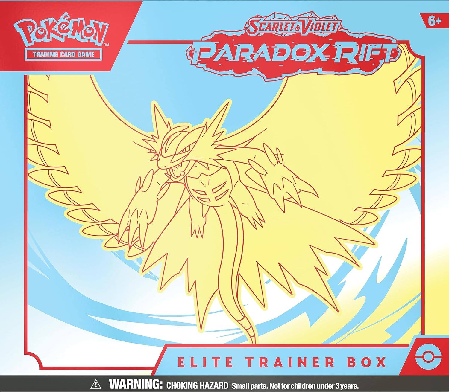Pokémon Trading Card Game  
Scarlet & Violet  
Paradox Rift  
Elite Trainer Box  

6+  

Warning: Choking Hazard. Small parts. Not for children under 3 years.