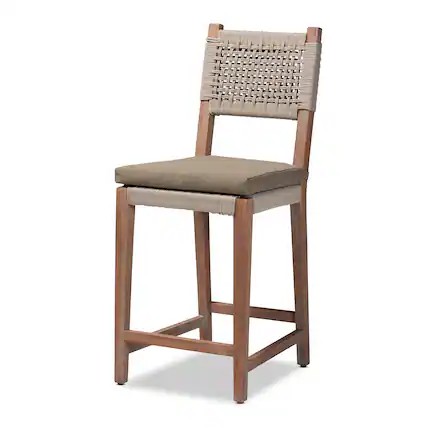 Front. bali & pari - Heyna Mid-Century Transitional Woven Rope Mahogany Counter Stool - Grey/Natural Brown.