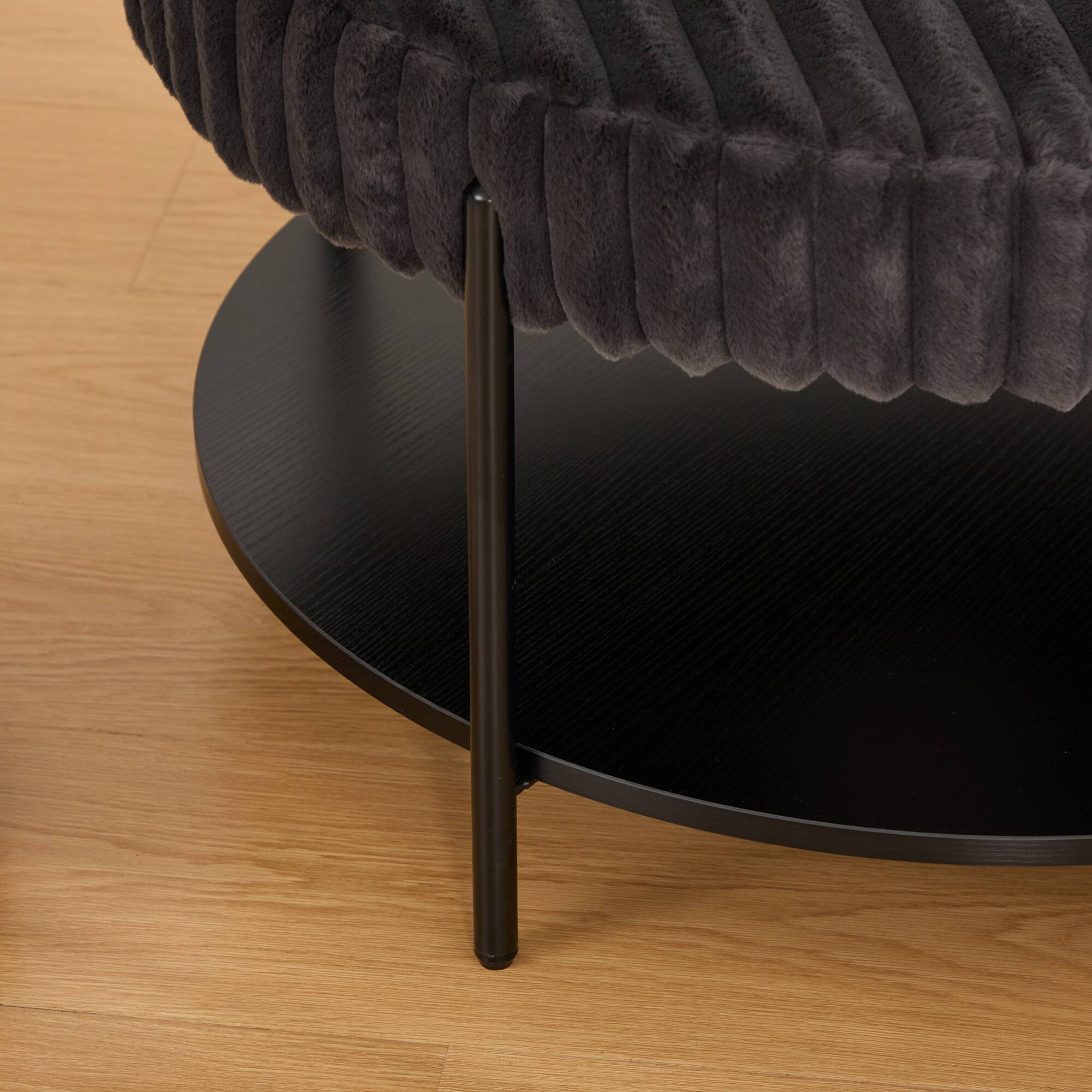 Alt View 5. GOODSILO - Upholstered Round Ottoman Coffee Table with Metal Legs and Open Storage Shelf - Charcoal.