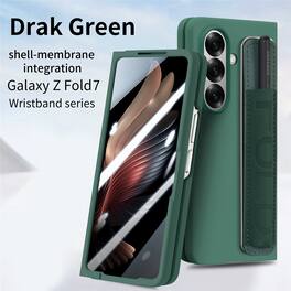 Dteck - Shockproof Wristband Phone Case for Samsung Galaxy Z Fold7 with Screen Protector, Slim Hard PC TPU Full Protective Cover - Darkgreen