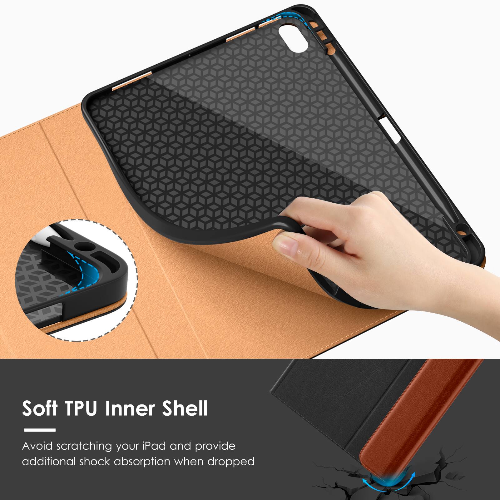 Soft TPU Inner Shell

Avoid scratching your iPad and provide additional shock absorption when dropped.