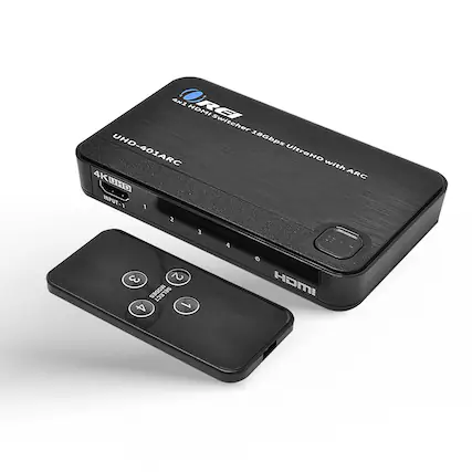 4x1 HDMI Switcher 38Gbps UHD-401ARC UltraHD with ARC
INPUT: 1 2 3 4
HDMI MODES: SEI ECT
4 1