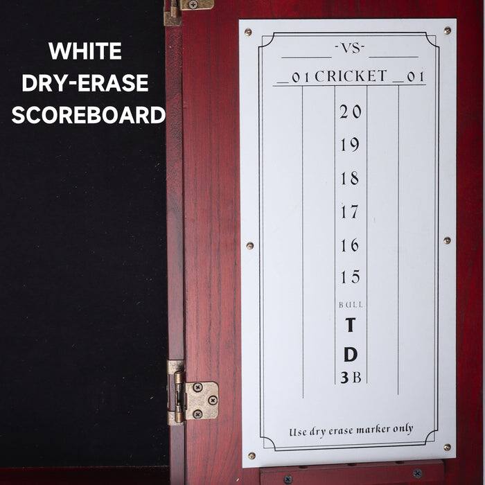 WHITE DRY-ERASE SCOREBOARD

VS

01 CRICKET 01

20  
19  
18  
17  
16  
15  
BULL  
T  
D  
3B

Use dry erase marker only