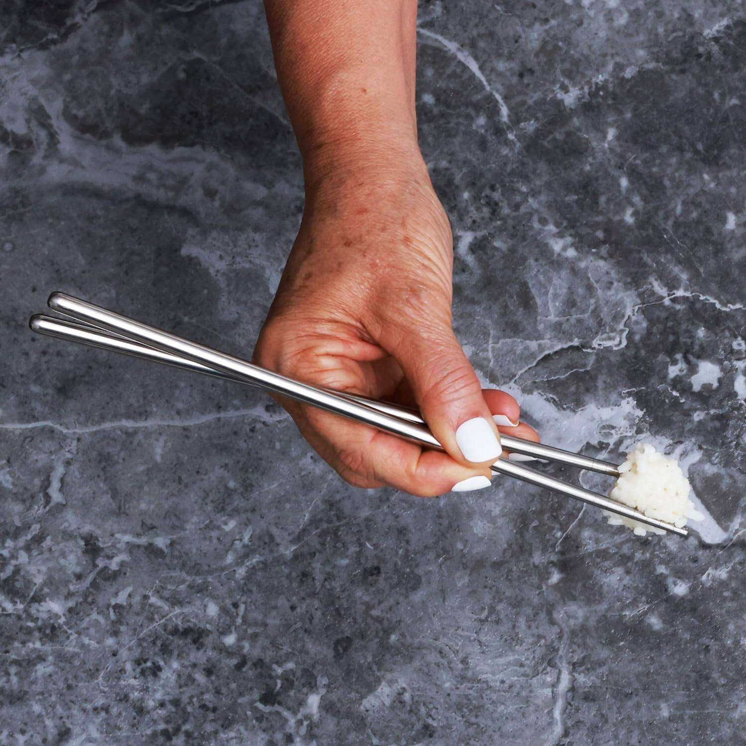 Alt View 5. Escali - Joyce Chen Reusable Stainless Steel Metal Chopsticks Set, 5 Pair Set - Silver.