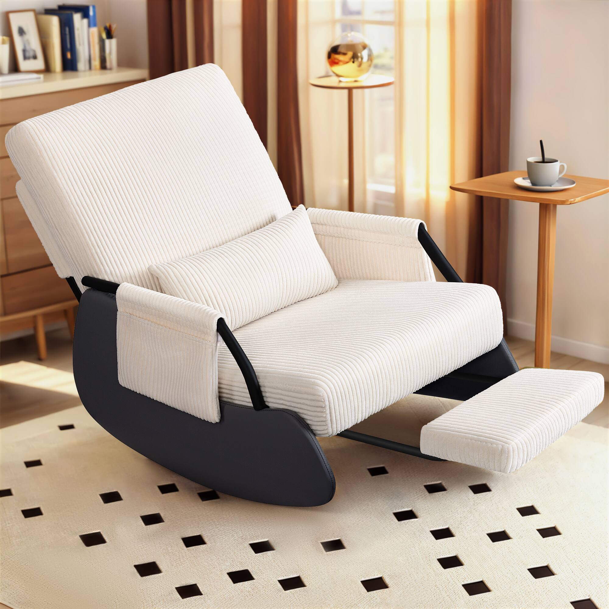 KERDOM - Corduroy Rocking Chair with Footrest, Cover Washable, Upholstered Cradle Armchair Nap Recliner Glider Chair with Ottoman - White price history on PriceWatchPro