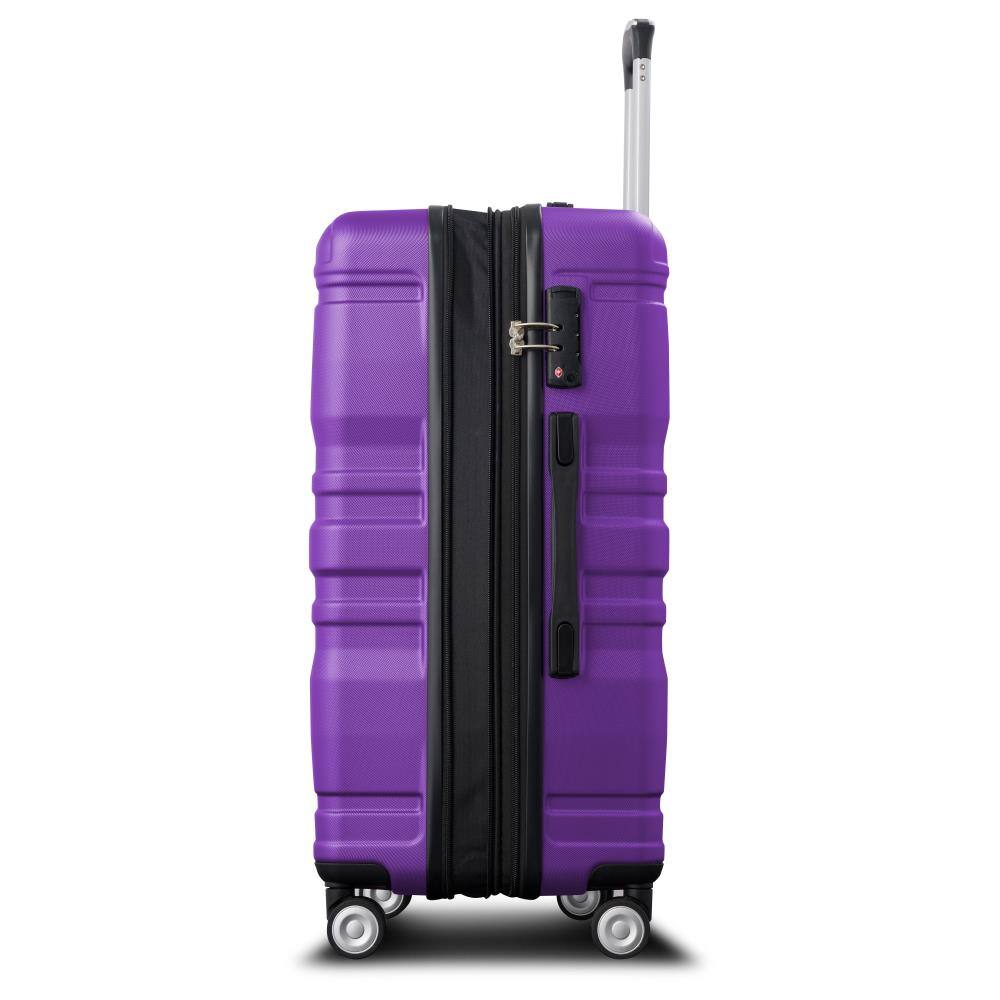 Back. BreeBe - 3-Piece Expandable ABS Hardshell Luggage Set, Lightweight Durable Suitcases with Spinner Wheels & TSA Lock 20/24/28" - Purple.