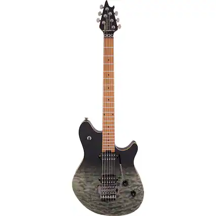 Front. EVH - EVH Wolfgang Standard Quilt Maple Electric Guitar, Black Fade.