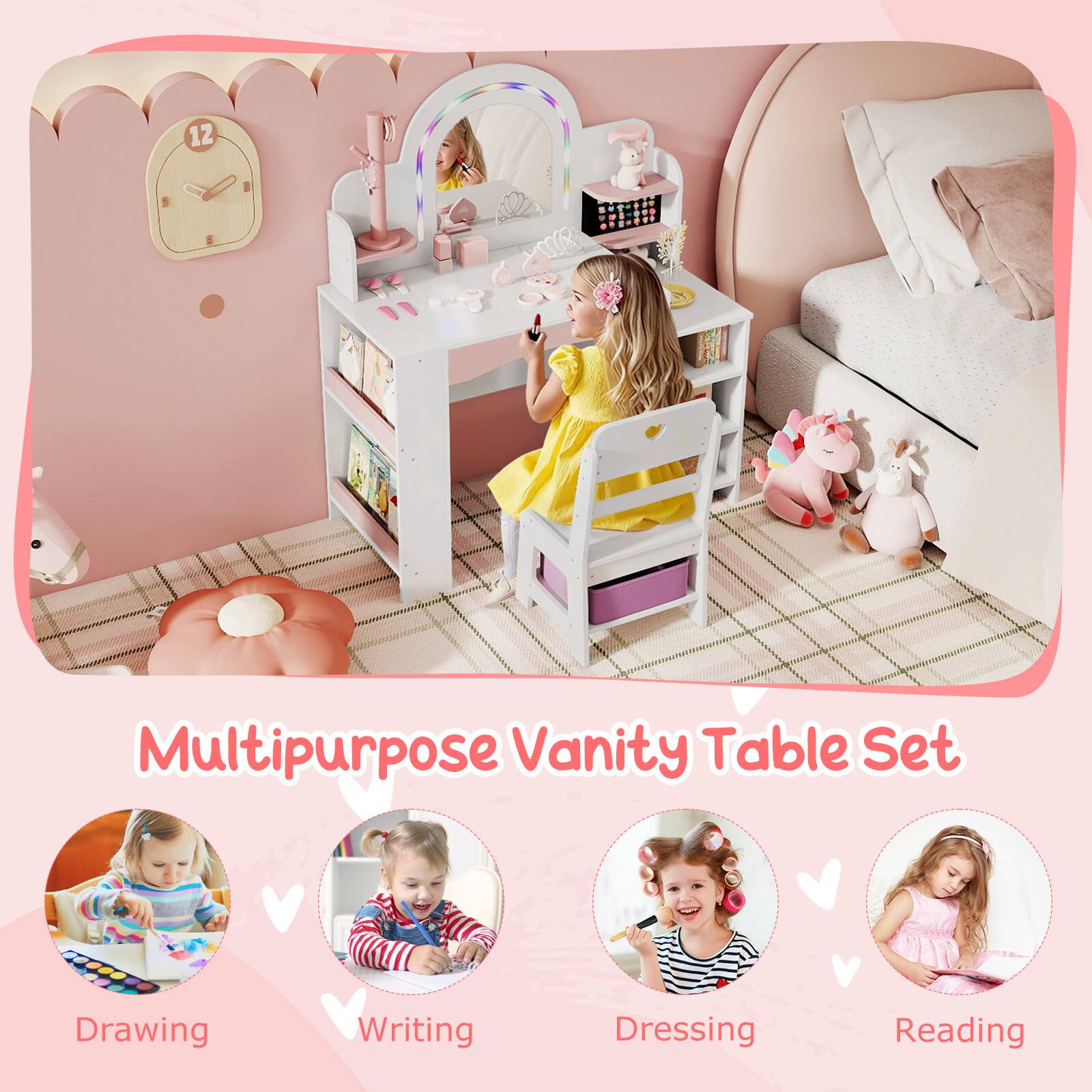 Multipurpose Vanity Table Set

- Drawing
- Writing
- Dressing
- Reading