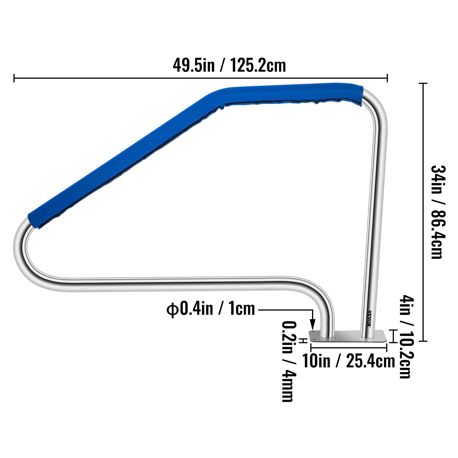 - 49.5in / 125.2cm
- 34in / 86.4cm
- 4in / 10.2cm
- 0.4in / 1cm
- 0.2in / 4mm
- 10in / 25.4cm
- 4mm