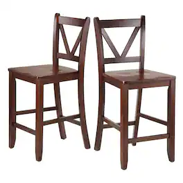 Winsome Wood - Victor 2-Pc V-back Counter Stool Set - Walnut