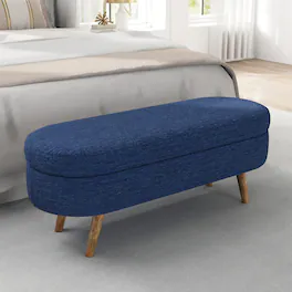 GOODSILO - Elegant Fabric Storage Ottoman Bench with Wooden Legs for Living Room or Bedroom Footrest and Seating - Blue