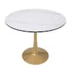 Front. LeisureMod - Bristol Modern 35" Round Dining Table MDF/Sintered Stone Top - Pedestal Base for Kitchen, Cafe, and Restaurant - Stone - White.