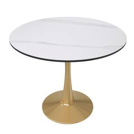 LeisureMod - Bristol Modern 35" Round Dining Table MDF/Sintered Stone Top - Pedestal Base for Kitchen, Cafe, and Restaurant - Stone - White