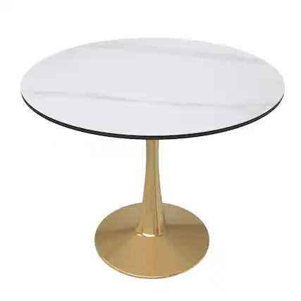 Front. LeisureMod - Bristol Modern 35" Round Dining Table MDF/Sintered Stone Top - Pedestal Base for Kitchen, Cafe, and Restaurant - Stone - White.