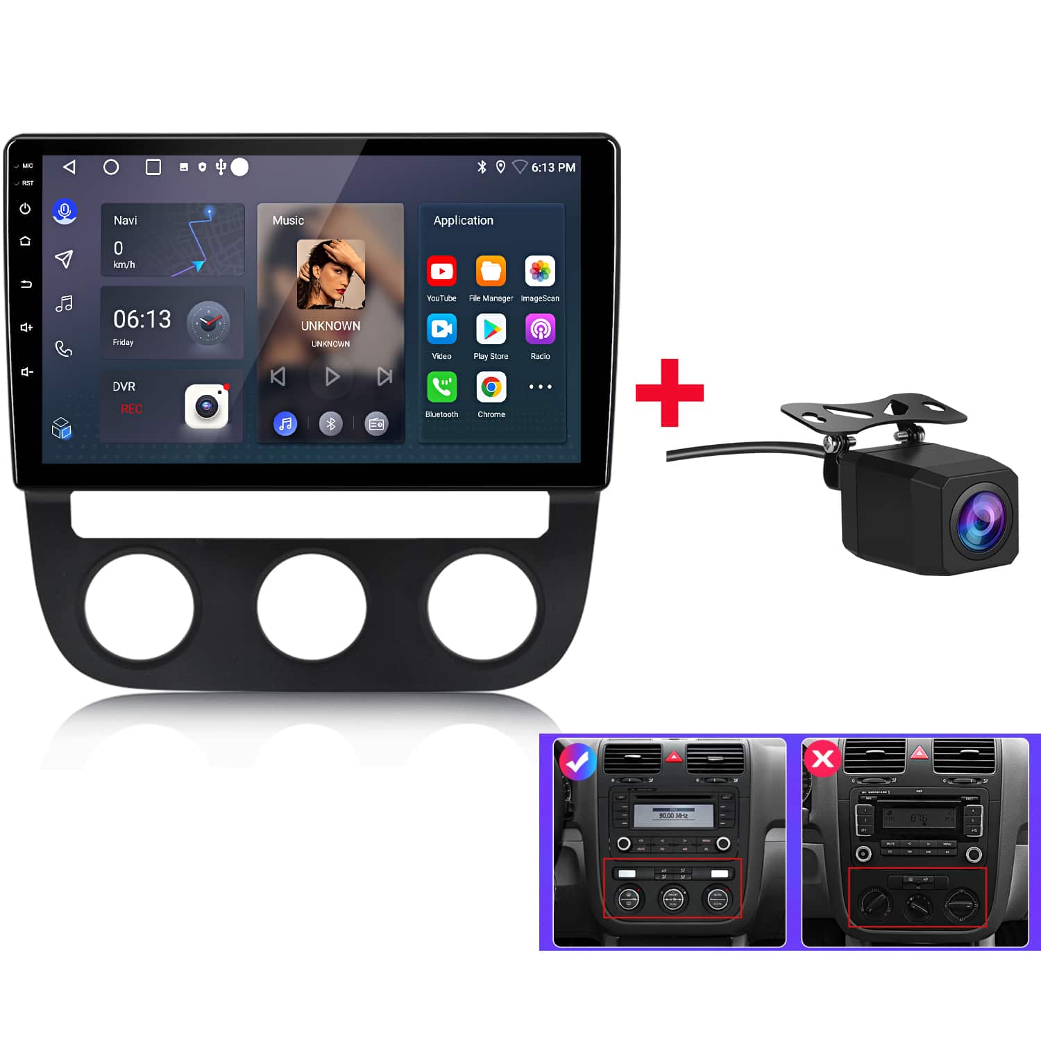 Junsun - Backup Camera 2+64GB 10"Android 15 carplay For Volkswagen Jetta 5 2005-2010 Car Stereo Radio GPS Navi WIFI SWC BT FM RDS - Black