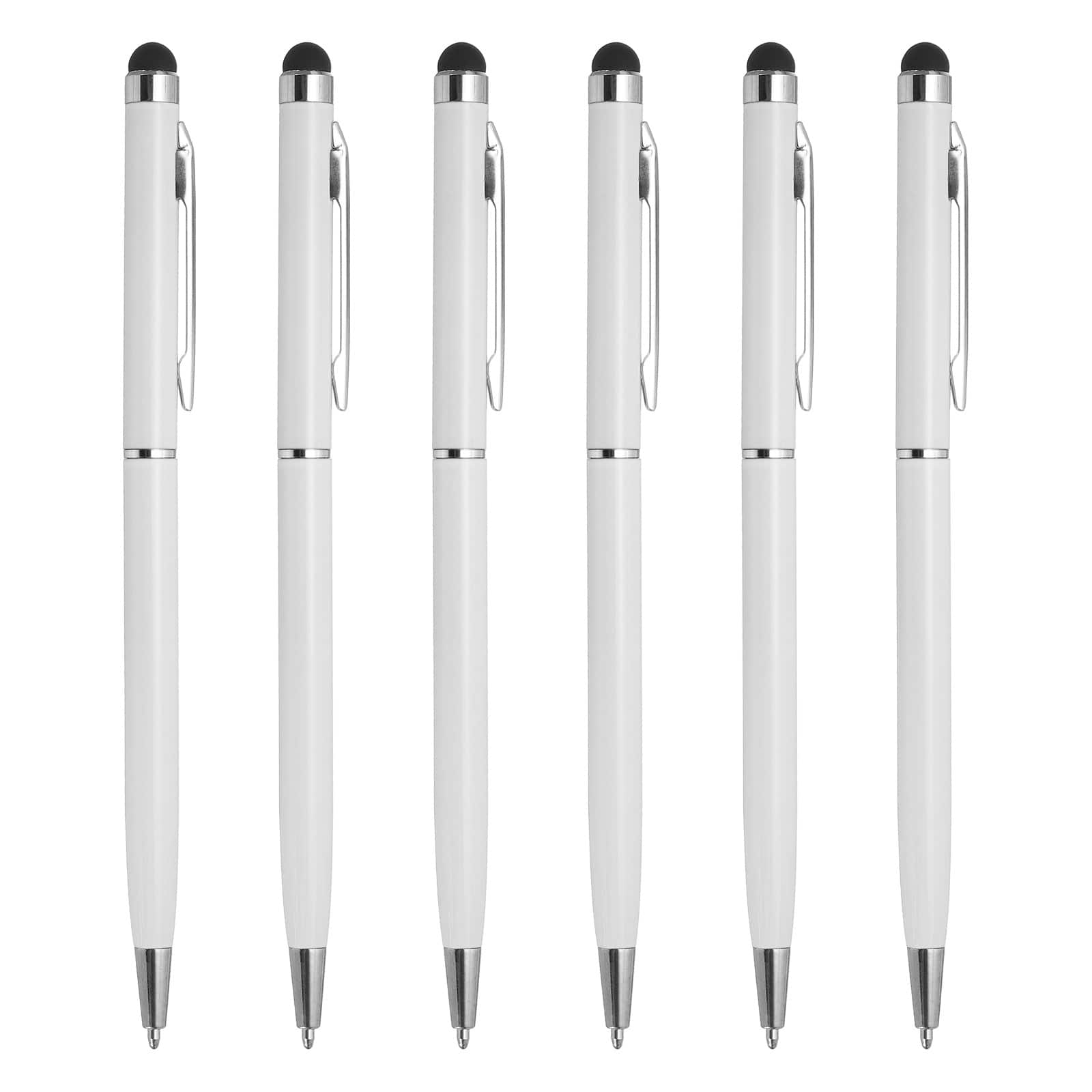 Unique Bargains - 6pcs 2-in-1 Metal Ballpoint Pen & Retractable Stylus for All Capacitive Touch Screen - White