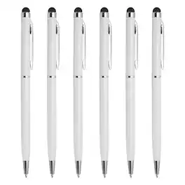 Unique Bargains - 6pcs 2-in-1 Metal Ballpoint Pen & Retractable Stylus for All Capacitive Touch Screen - White