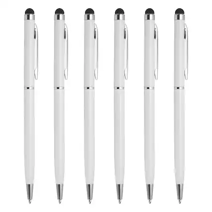 Front. Unique Bargains - 6pcs 2-in-1 Metal Ballpoint Pen & Retractable Stylus for All Capacitive Touch Screen - White.