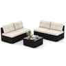 Costway - 5 Pieces Outdoor Furniture Set with Seat & Back Cushions Tempered Glass Tabletop - Black,Off White