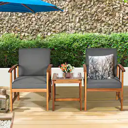 Mondawe - 3 Piece Solid Wood Outdoor Patio Sofa Furniture Set with Thick Cushions - Gray