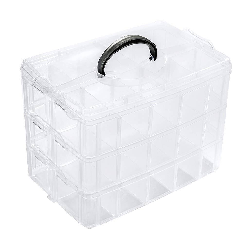Front. Paradigms Interiors - 3-tier Demountable Plastic Box Organizer Storage Container With Adjustable Dividers 30() Grids - Clear-XL-30 Grids.
