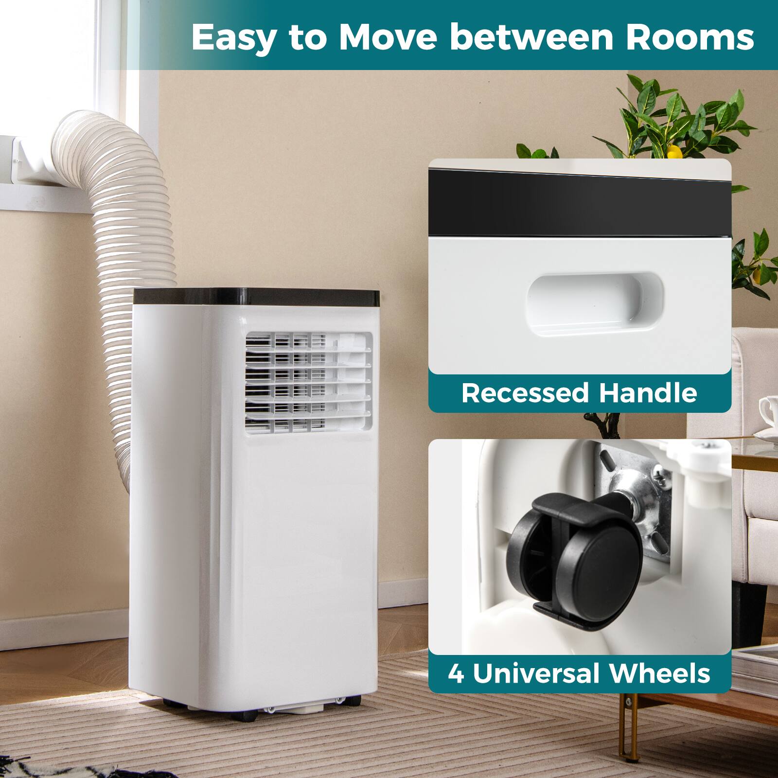 Easy to Move between Rooms, Recessed Handle, 4 Universal Wheels