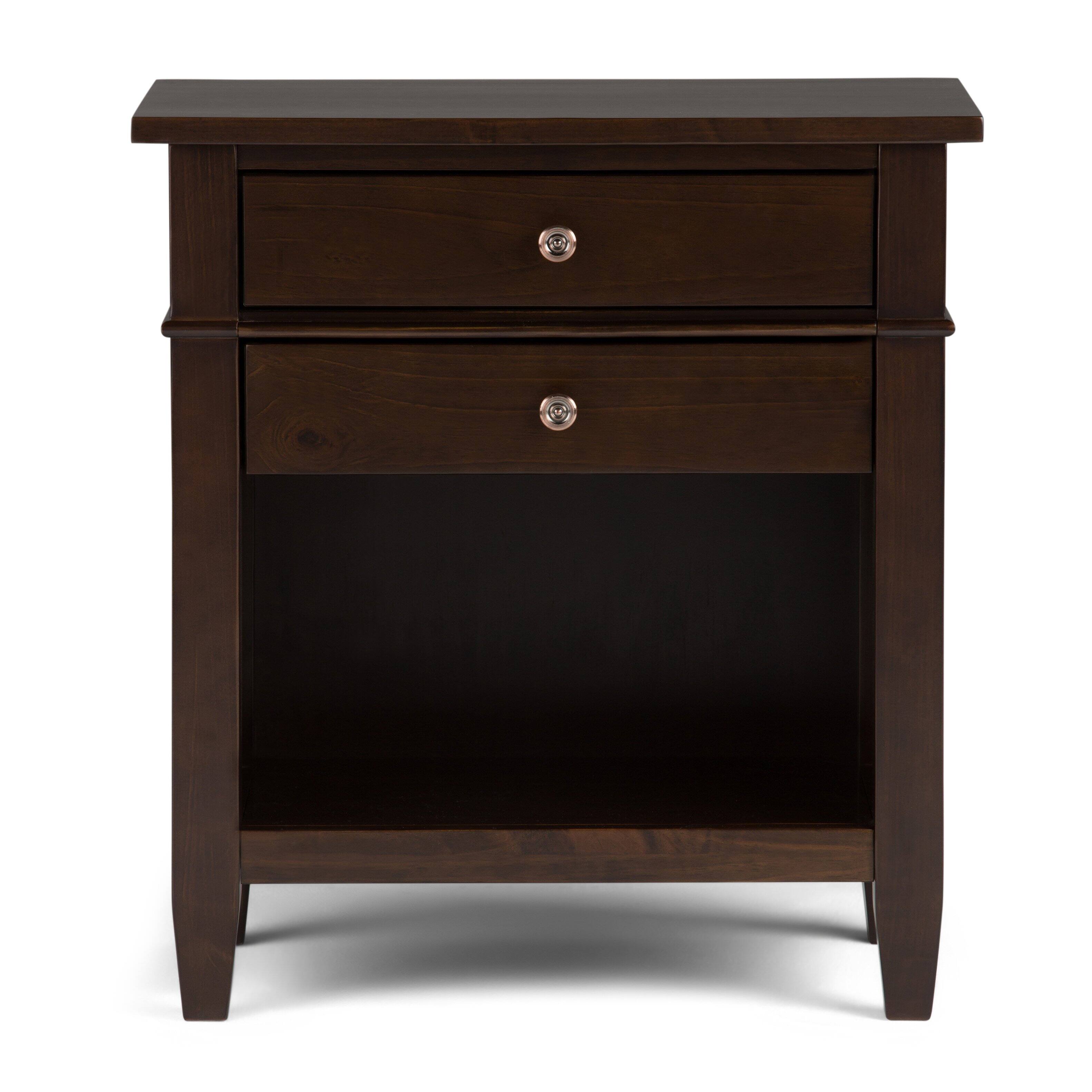 Angle. Simpli Home - Carlton 24 inch Bedside Table (Set of 2) - Dark Tobacco Brown.