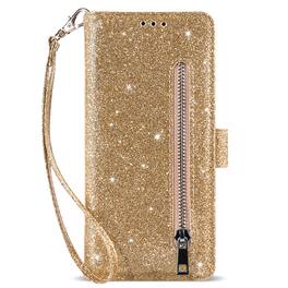 Dteck - for Samsung Galaxy Z Fold8 Ultra Phone Case Wallet with Credit Card Holder, Glitter PU Leather Lanyard Shockproof Cover - Gold