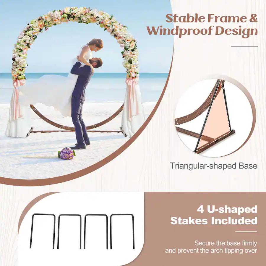 Costway 7.4 FT Round Wedding Arch Wooden Arbor Backdrop Stand with ...