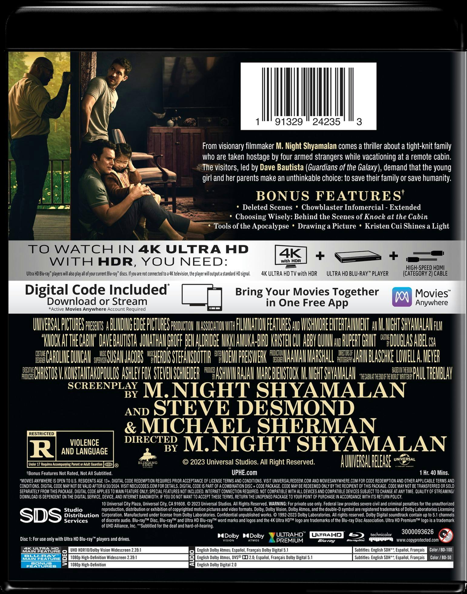 Back. Knock at the Cabin   - 4K Blu-Ray.