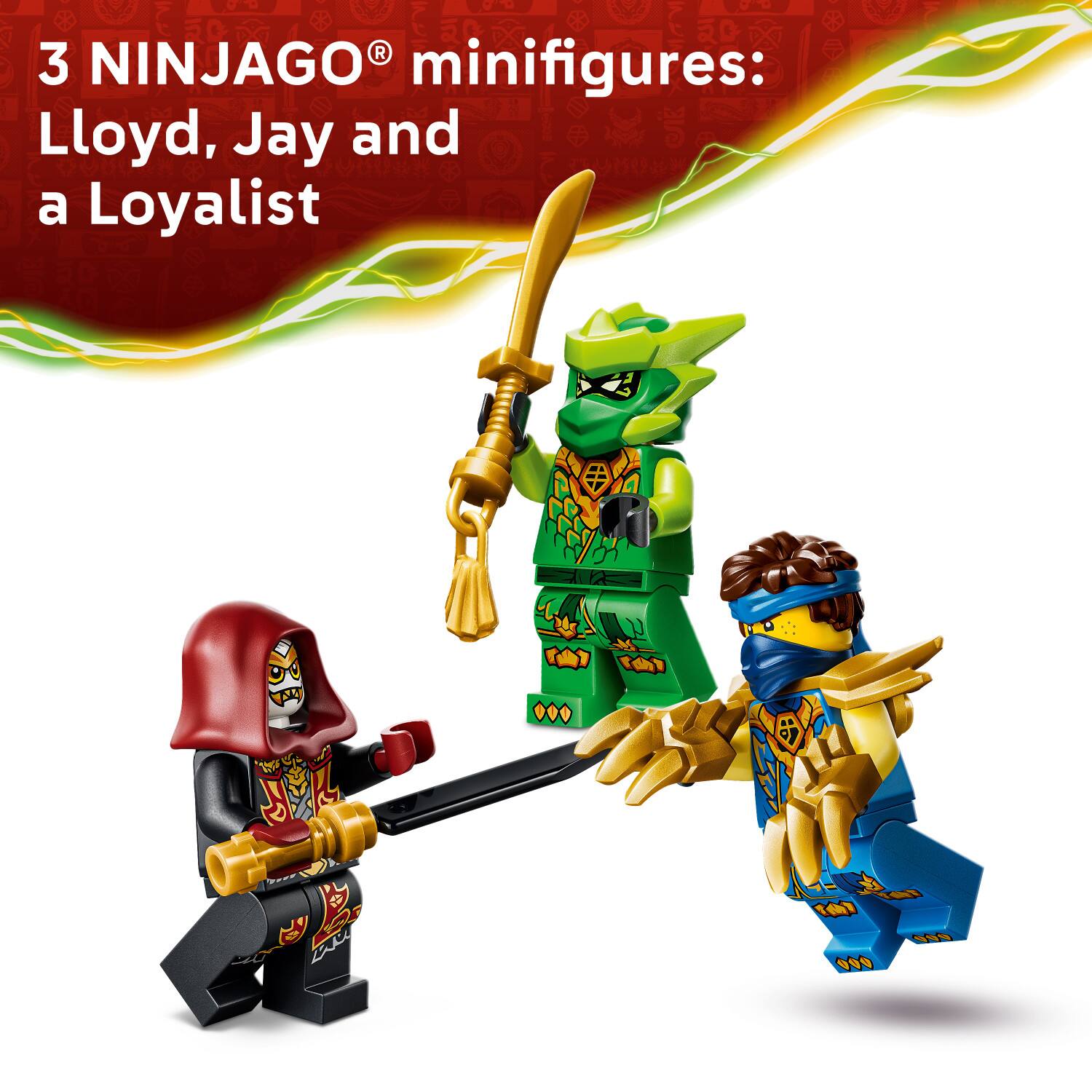 3 NINJAGO® minifigures: Lloyd, Jay and a Loyalist